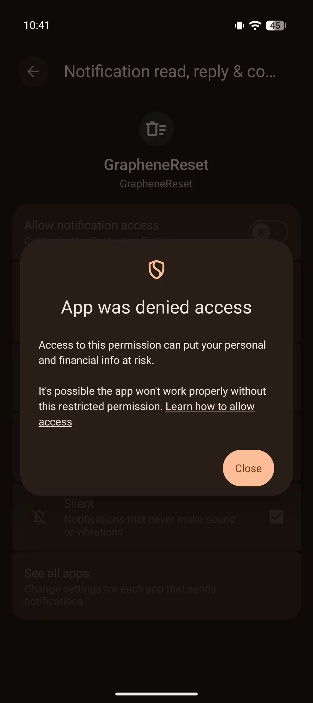 Notification access settings