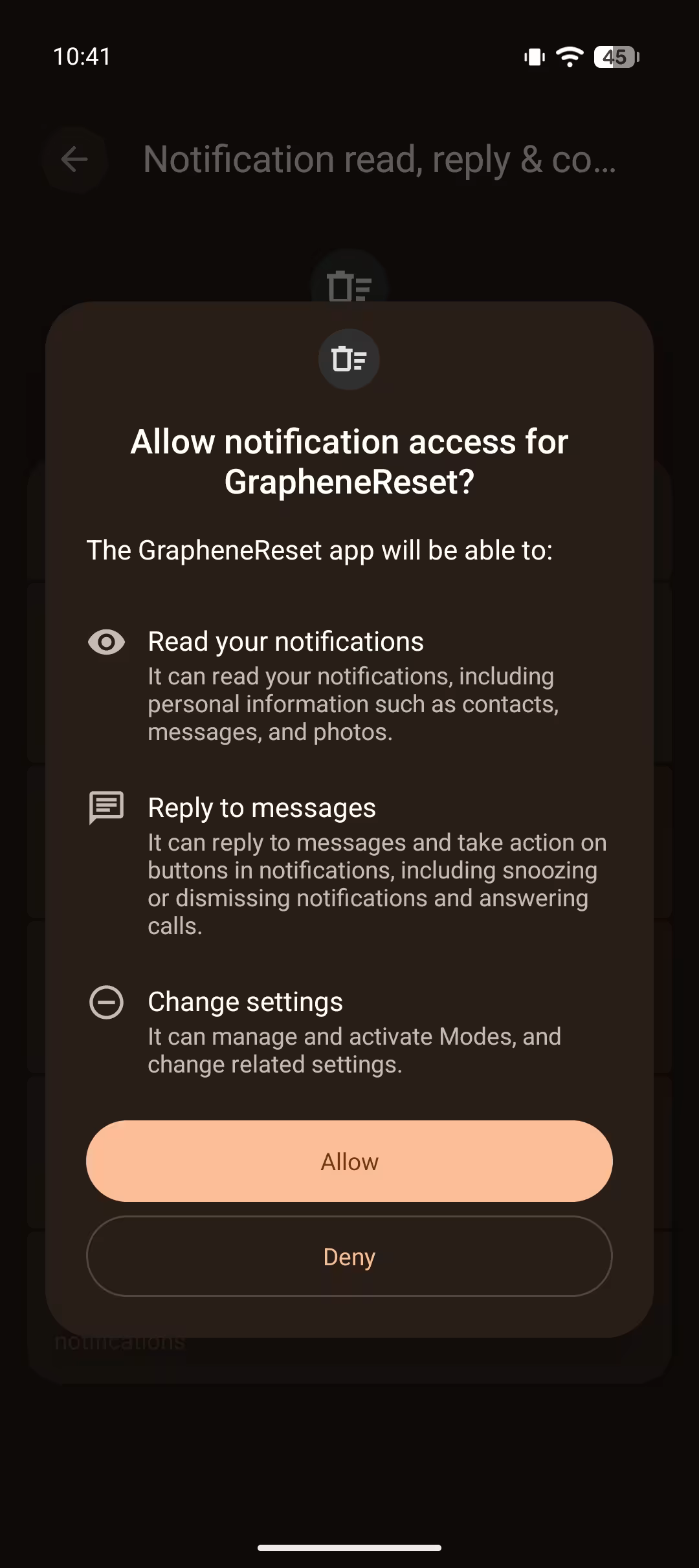 Enabling notification access