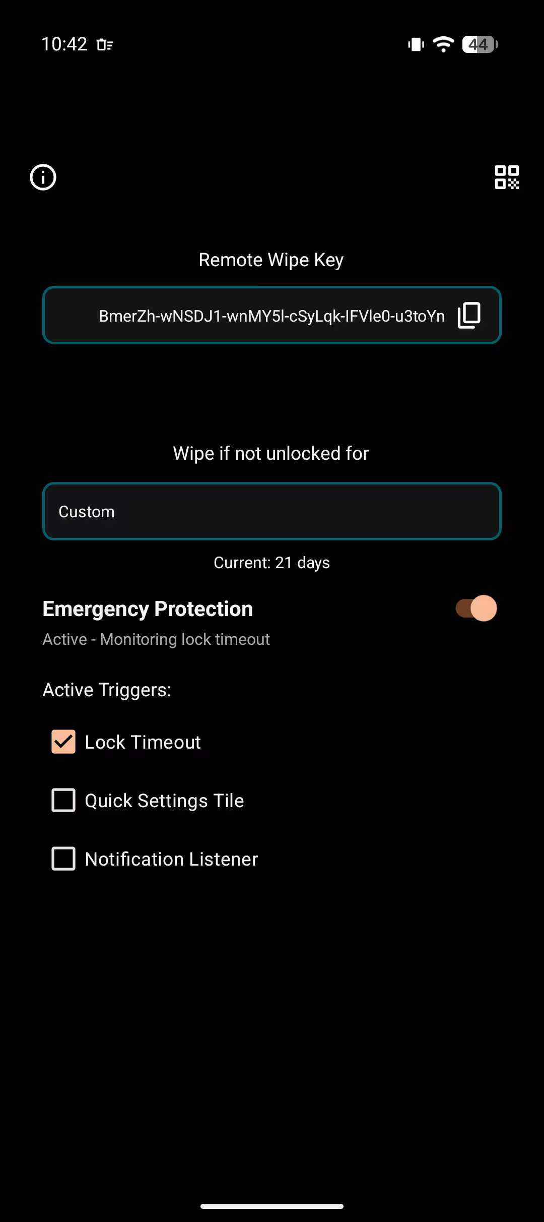 Timer configuration screen